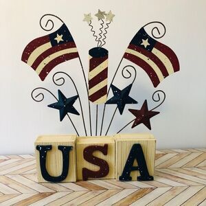 Fourth 4th of July Star Red White Blue Wood Metal Décor Rustic Country
